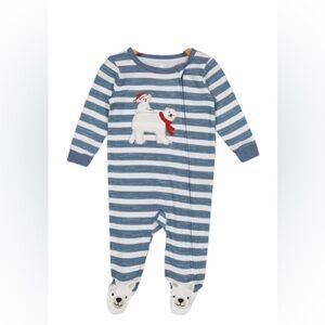 Koala Baby Embroidered Polar Bear Striped Long Sleeve Rompers Blue/White Newborn